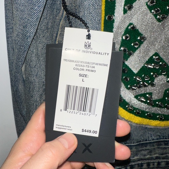 Brand New Denim Punk Jacket With Silver Spikes - Picture 4 of 4